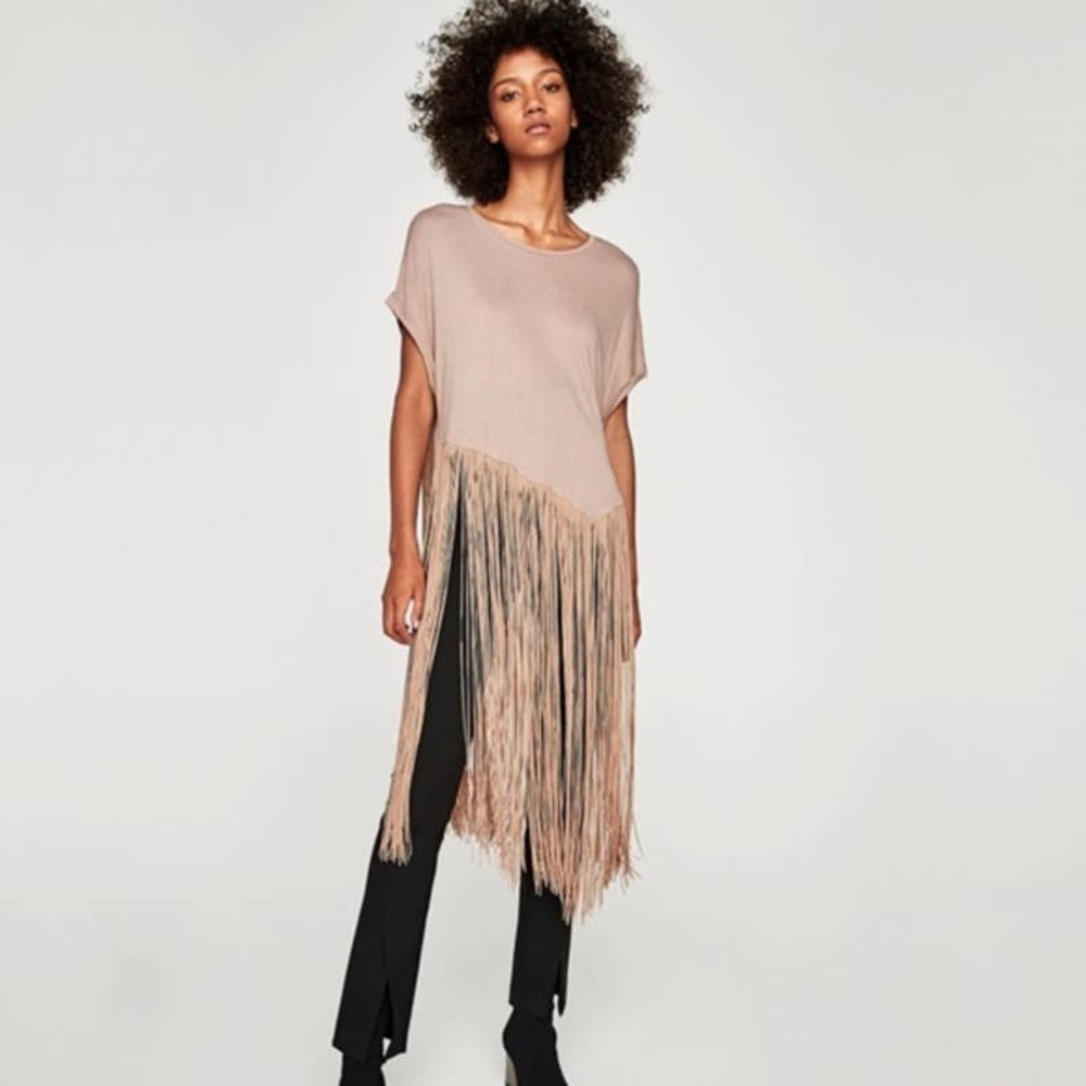 NWT Pink Tee Long Fringe S : ZARA